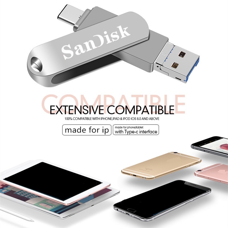 (Ship In 24 Jam) Flashdisk USB Tipe-c OTG 3 IN 1 Bahan Metal Anti Air Untuk iPhone