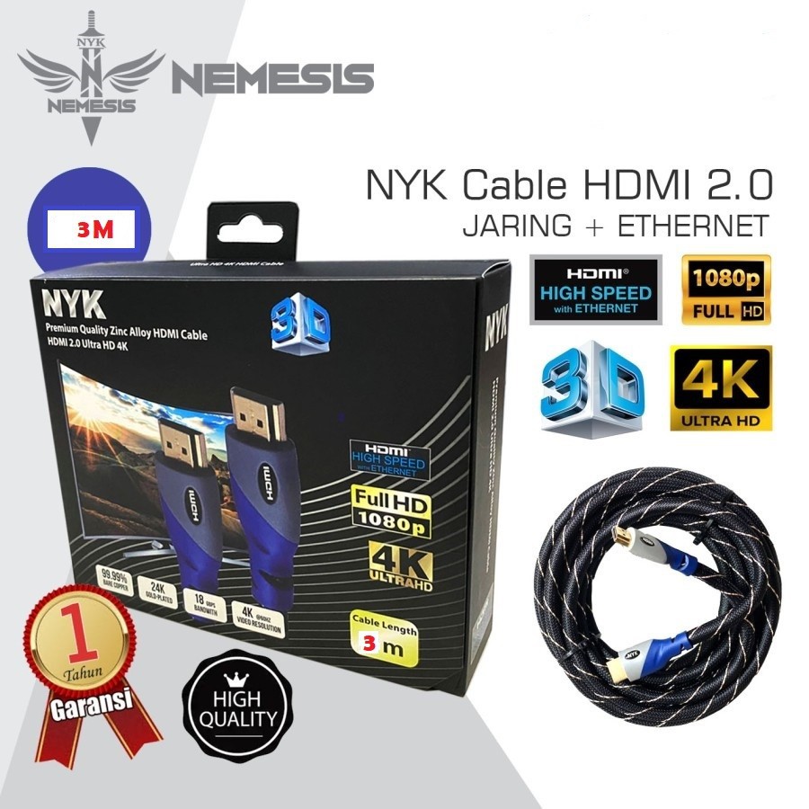 NYK Cable HDMI 2,0 JARING + ETHERNET 3 Meter