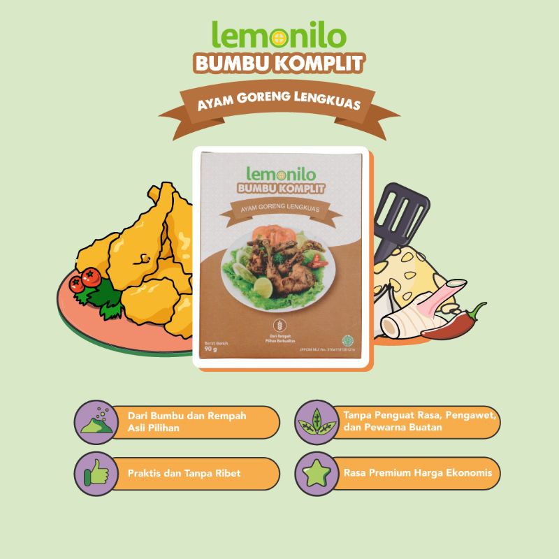 Lemonilo Bumbu Komplit Alami Ayam Goreng Lengkuas 90 gr / Bumbu Masak Instan Non MSG | Her Basil