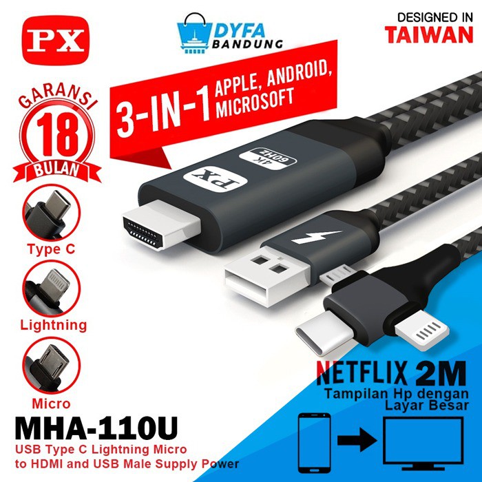 HDMI to USB Micro TypeC Lightning Converter TV IOS Android PX MHA-110U