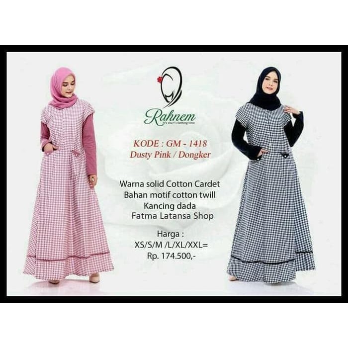 gamis rahnem gm 1418 / gamis katun/ gamis kotak-kotak/ dress / gamis kaos