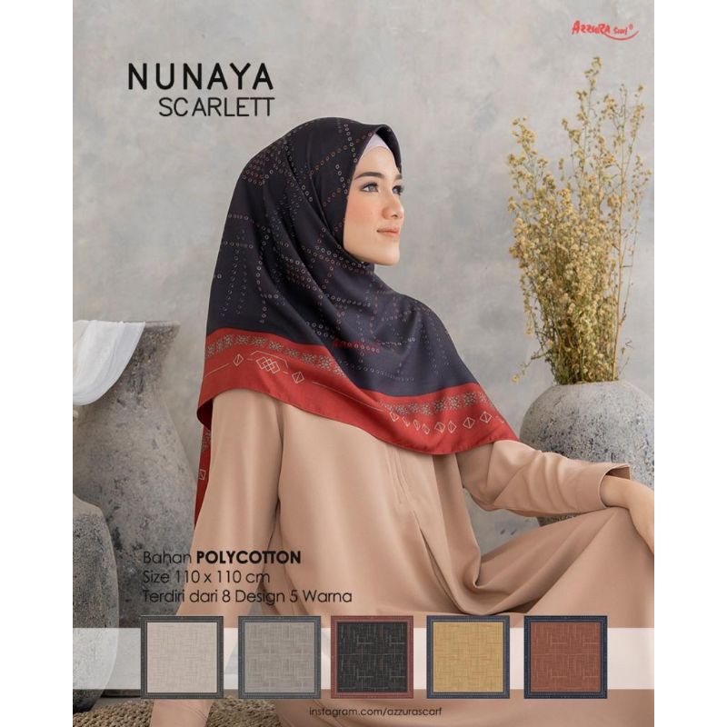 HIJAB SEGI EMPAT POTTON JILBAB MOTIF NUNAYA SCARLET BY AZZURA ORI JILBAB MOTIF BISA PILIH WARNA