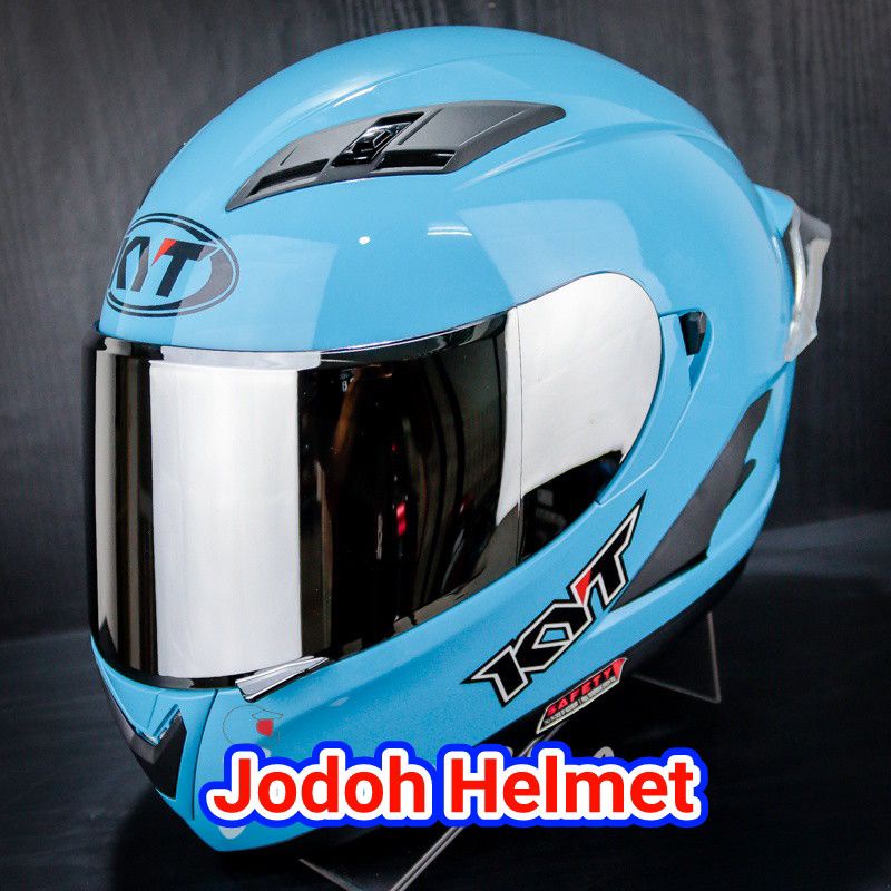 KYT HELM FALCON FR SOLID SKY BLUE+VISOR IRIDIUM+SPOILER PAKET GANTENG