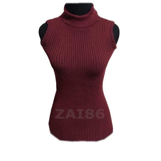 Turtle Neck Tanktop Rajut - Yukensi - Atasan Wanita-Maroon