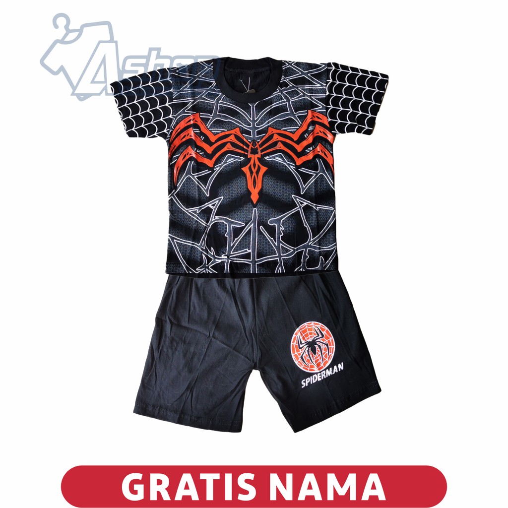 Baju Anak Setelan Spiderman Hitam Pendek