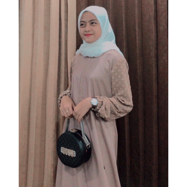 gamis polos crinkle/ katun toyobo preimum kombinasi air flow/ lubbilku by qoryza/ gamis coklat milo