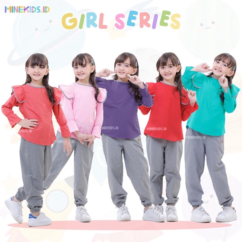 Minekids Setelan Anak Laki Laki Perempuan - Korean Casual Set Lengan Panjang Lakilaki