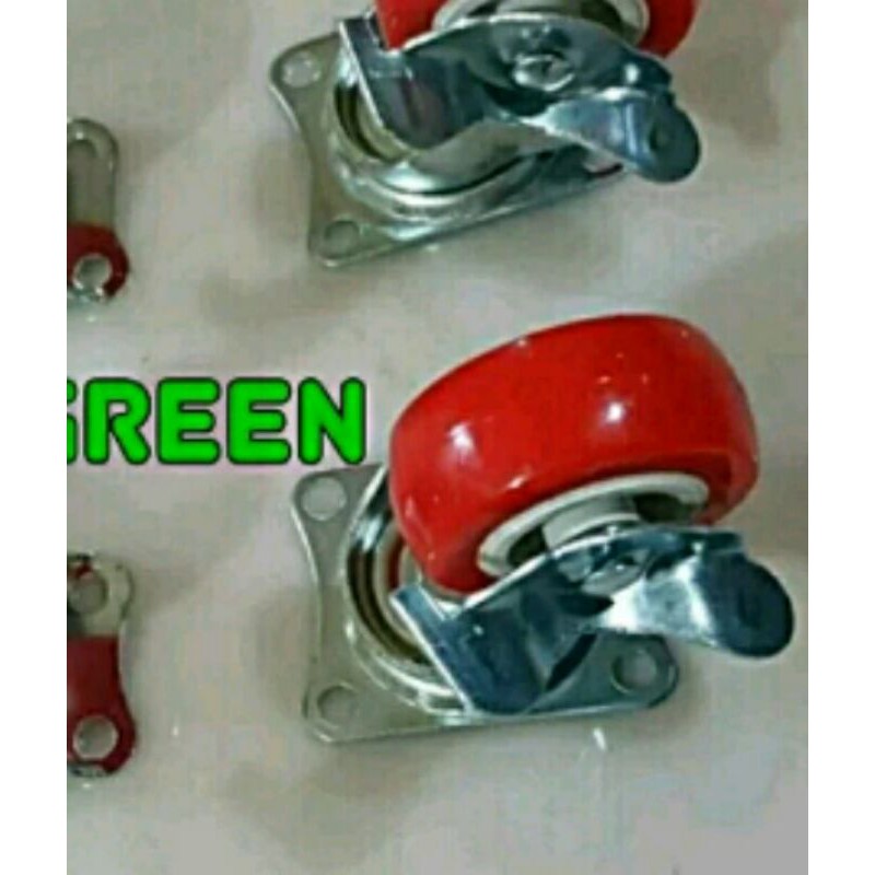 RODA CASTER 1 pcs HIDUP pakai REM - Ban Roda Merah 50 mm Polyurethane Troly Lemari Etalase Kursi Box