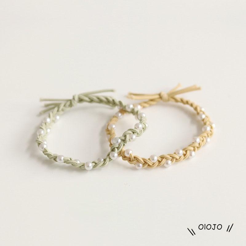 【COD】Aksesoris Gelang Rambut Bahan Karet Warna Permen Aksen Mutiara Untuk Wanita