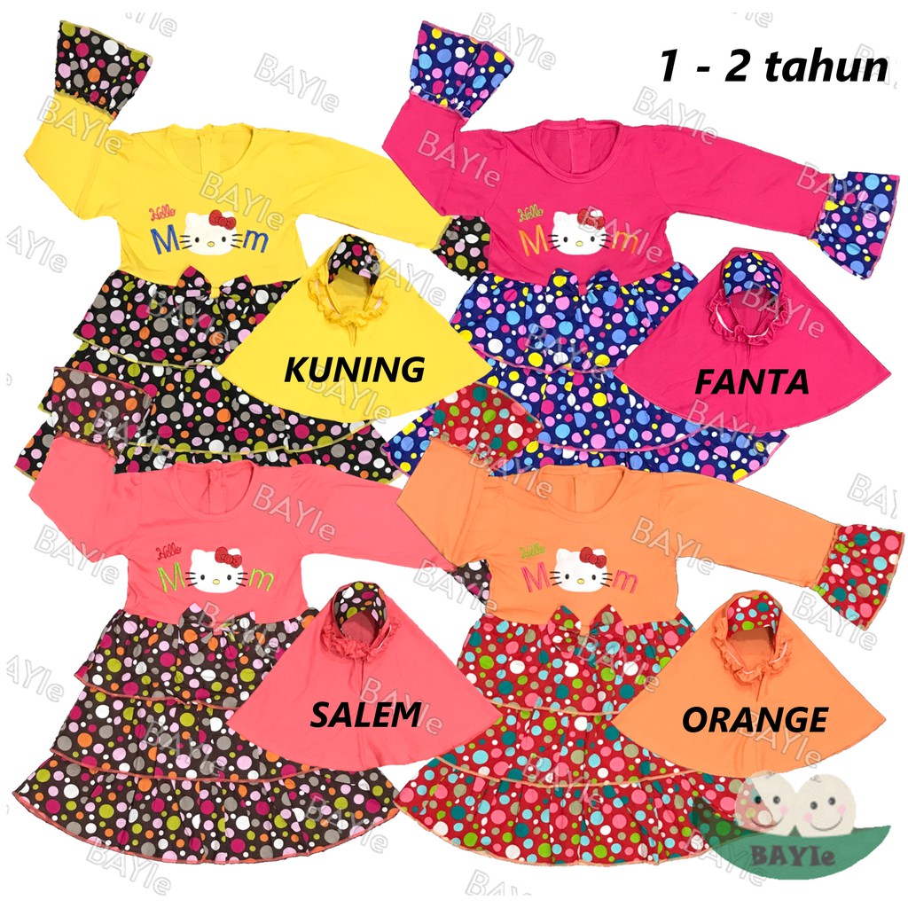 BAYIe - Baju Muslim Anak / Bayi Perempuan motif  KITTY / Gamis anak cewek umur 1 - 2 tahun