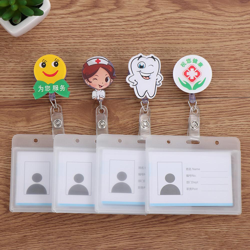 NICKOLAS1 Id Badge Holder Perlengkapan Kantor Kartu Kerja Badge Holder Clip Card Holder Klip ID Card Ditarik Badge