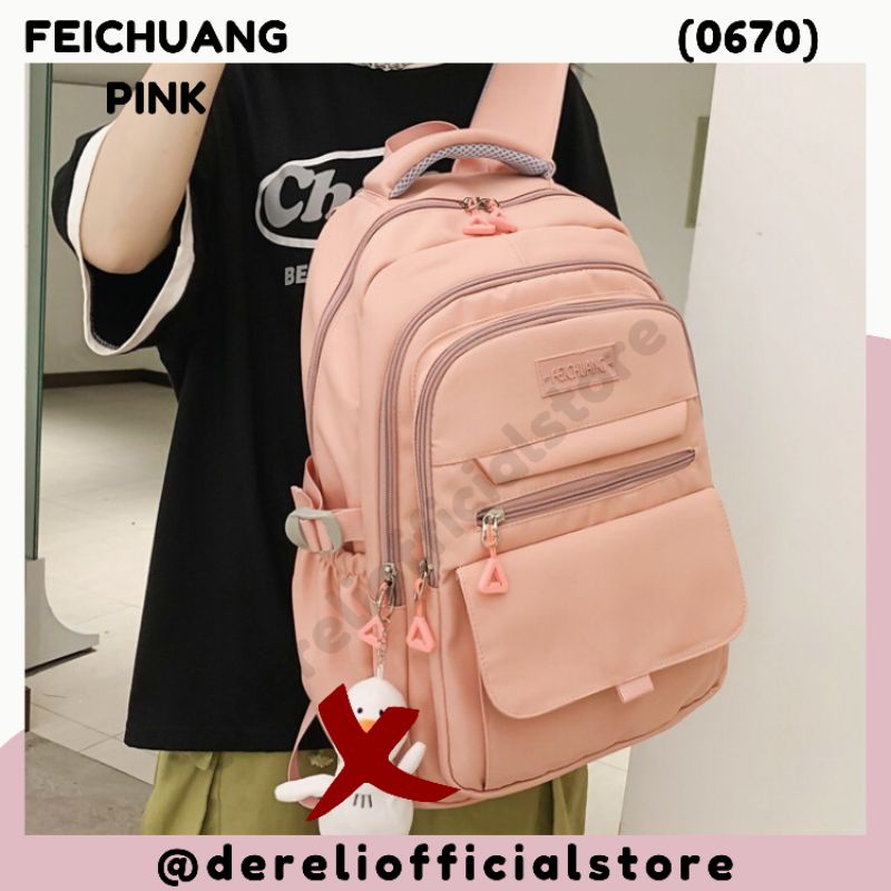 PREMIUM -  Tas Ransel Korea Premium FEICHUANG - Warna Pastel Watercolor Cantik Estetik - Ransel SMP 