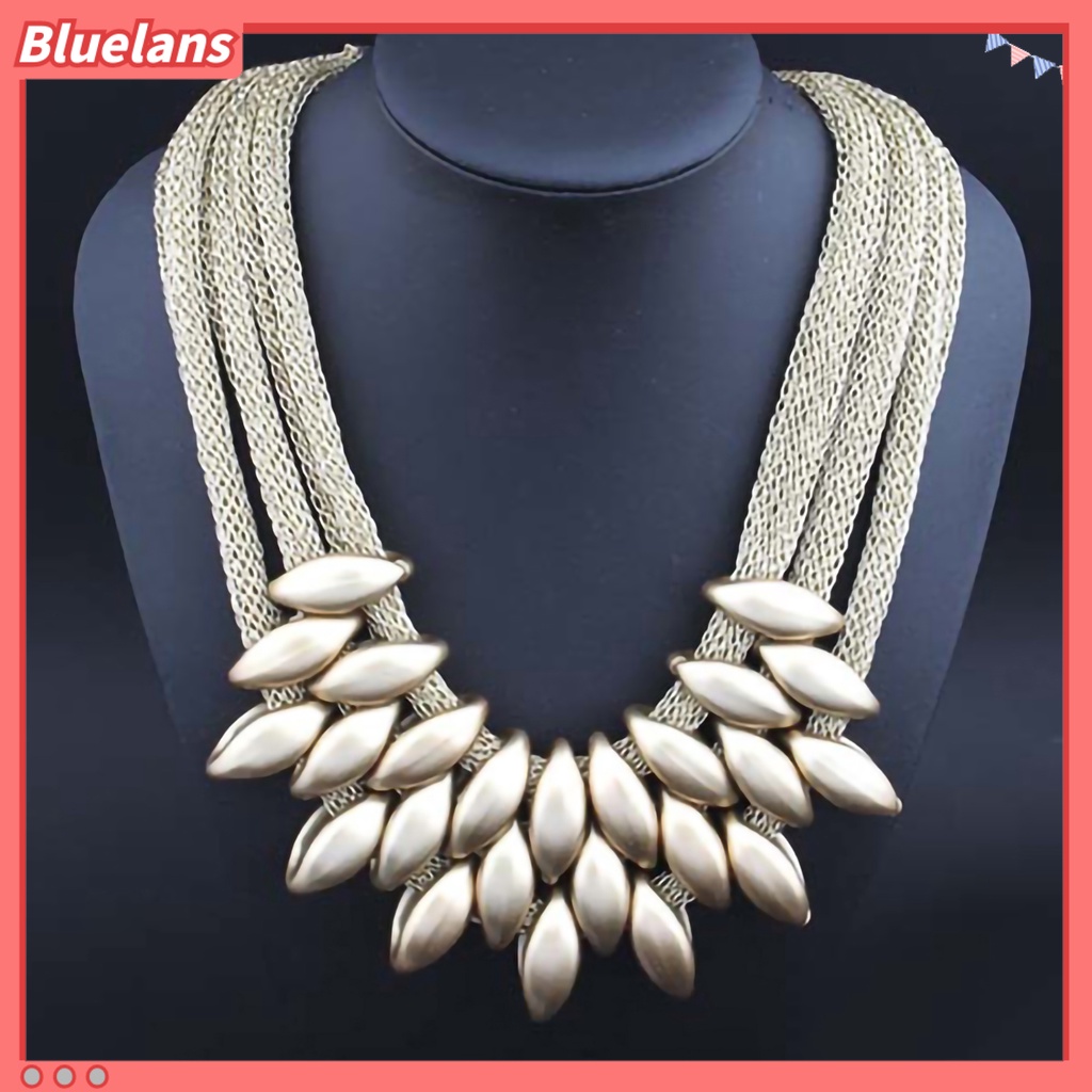 Bluelans Kalung Choker Multilayer Bahan Alloy Dengan Liontin Daun Untuk Pesta