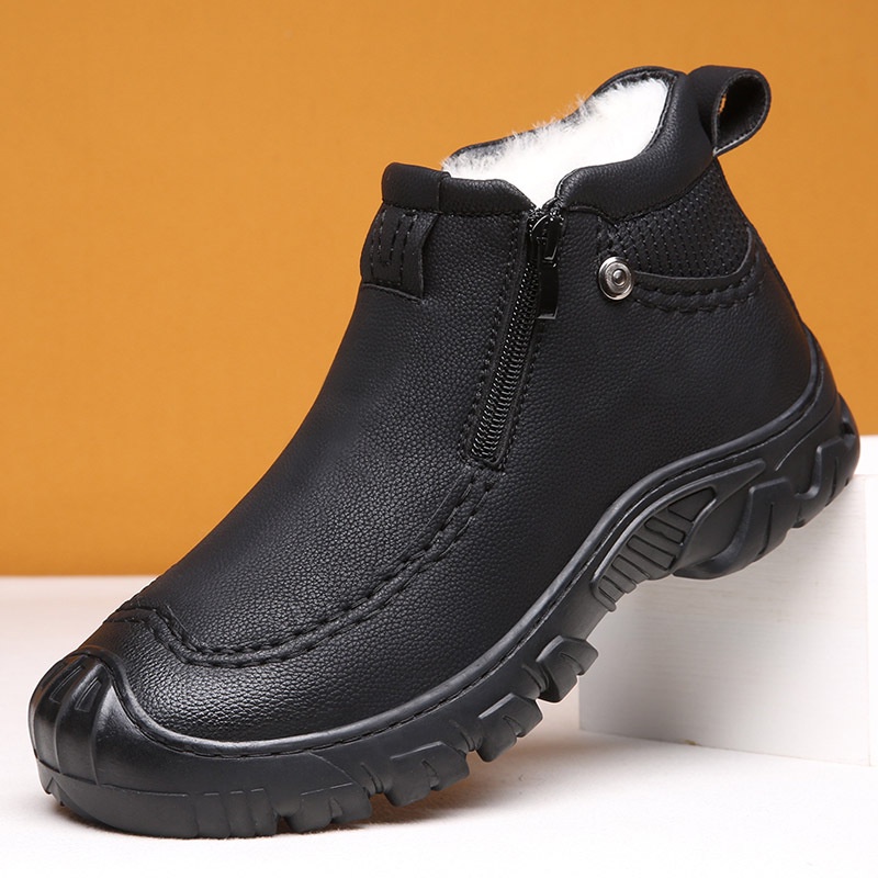 Berlapis Kapas Sepatu  Bulu-Berjajar Hangat Kulit Asli Bisnis Kasual Sepatu Daddy Wol Tebal sepatu S