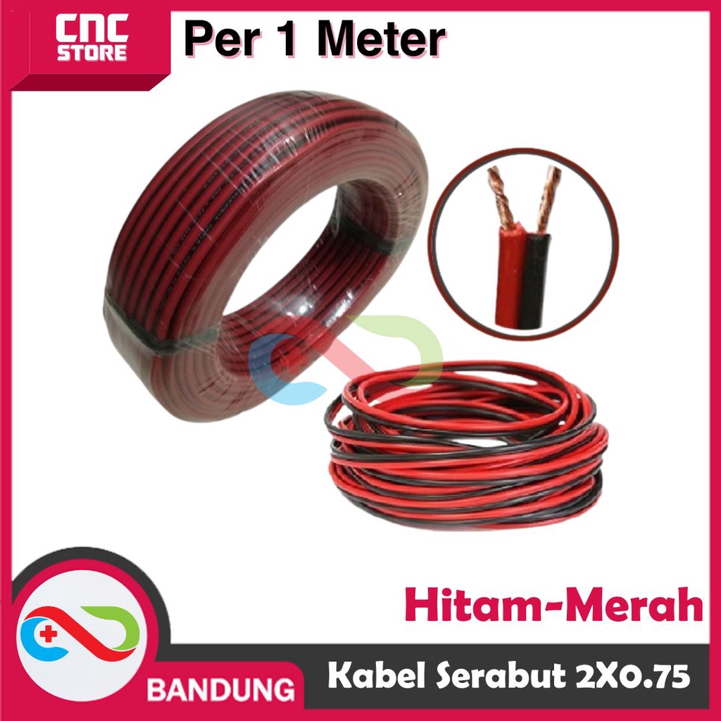 KABEL SERABUT MERAH HITAM 2*0.75MM 300V PER 1 METER