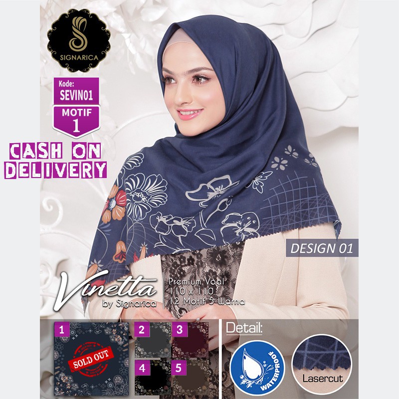 SEVIN01 - Jilbab Segi Empat Vinetta Motif 1 By Signarica Scarf
