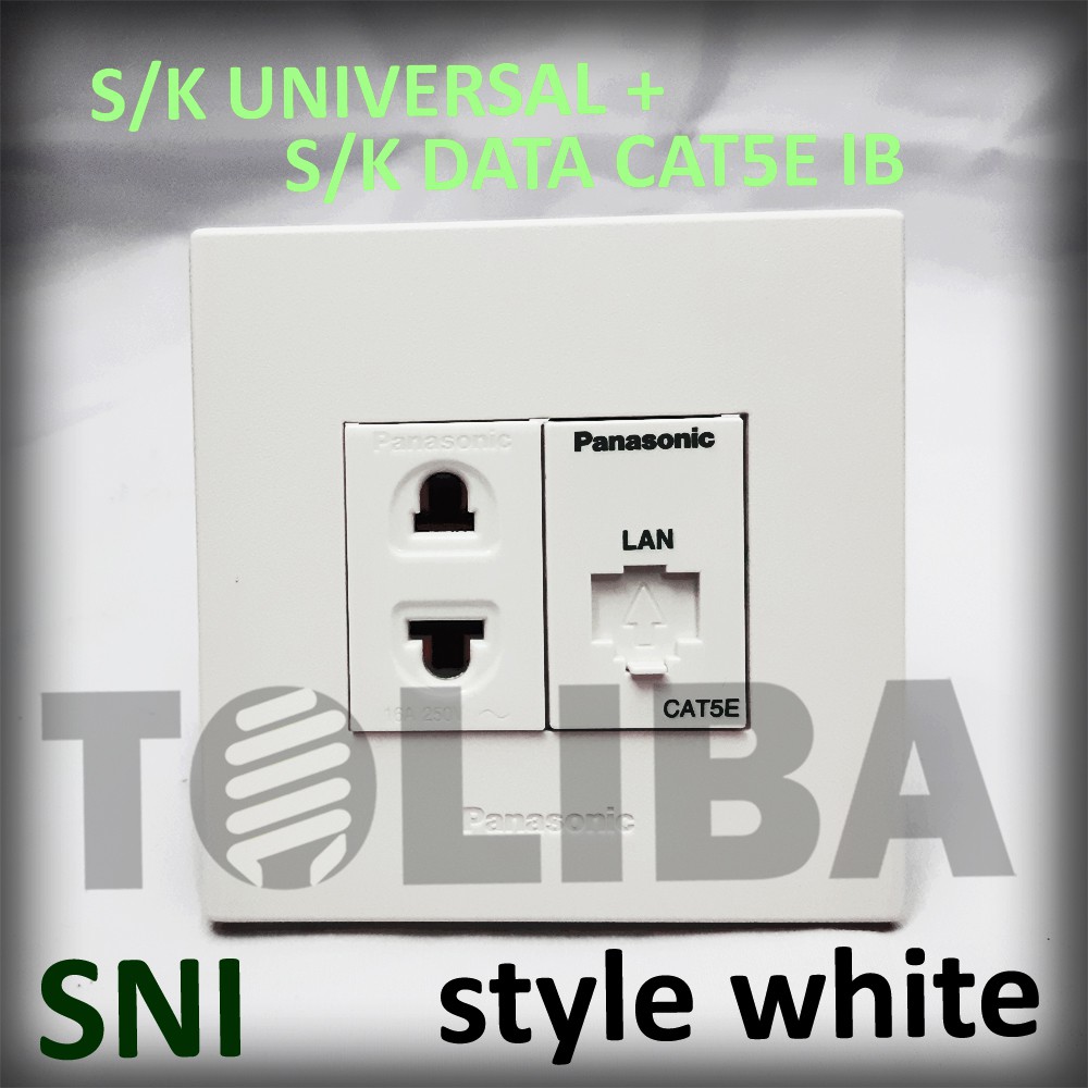 stopkontak universal + stop kontak s/k data cat5 cat 5 panasonic rj45 minimalis style white ib sni