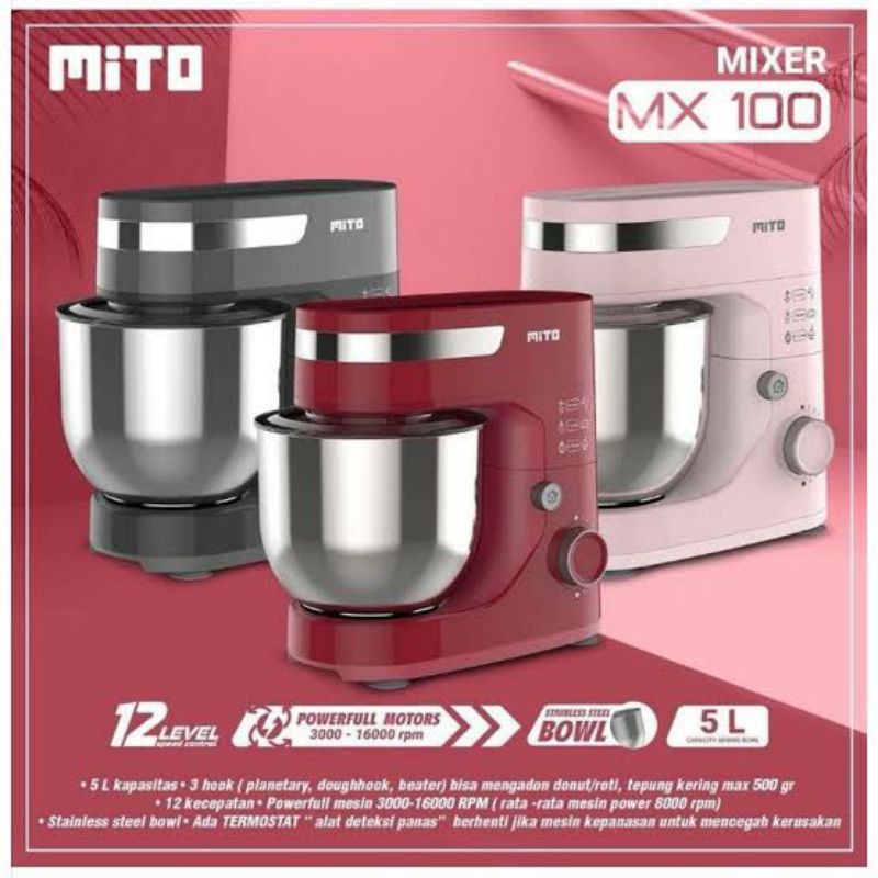 Stand Mixer Mito MX 100 5 Liter Mixer Dudukan Mito Mixer Jumbo Mito Pengaduk Adonan Telur Mito MX 500 Mixer Mito MX-500