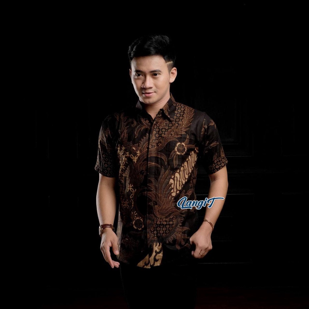 Batik Pria Lengan Pendek Premium BATIK AZMIL HRB026 motif KERATONAN Kode 002 size M L XL XXL-PENDEK-MAHESA HITAM