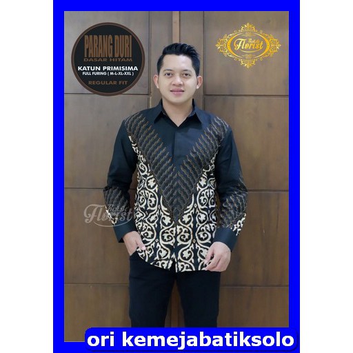 BAJU BATIK PREMIUM PARANG DURI HITAM Kemeja Batik Solo Lengan Panjang Lapis Furing danurdara PAKU AJ