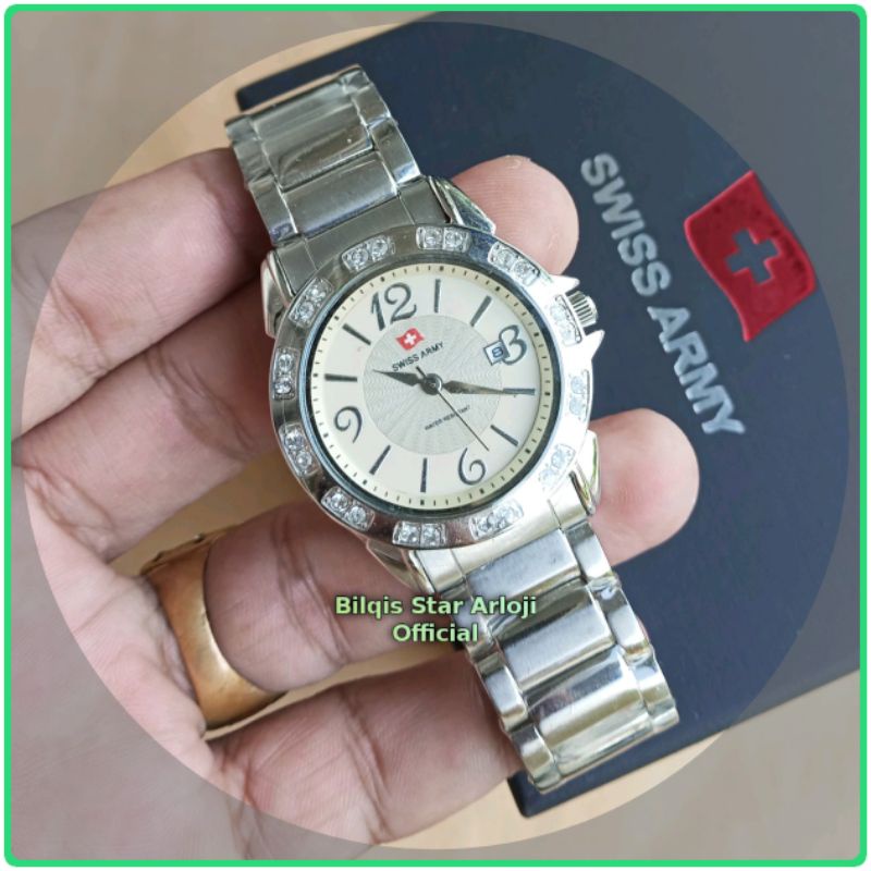 Jam Tangan Wanita Swiss Army Sa-1184 Tali Rantai Silver Original