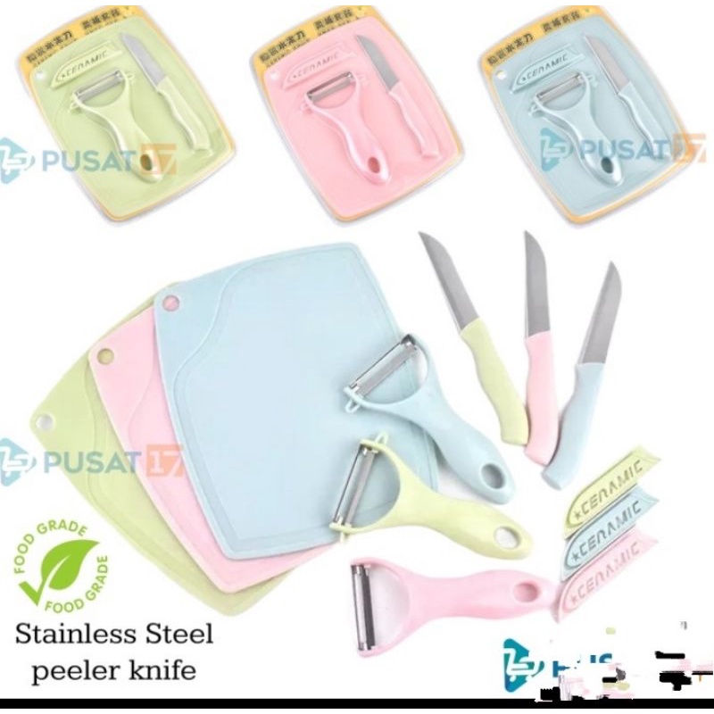 PISAU SET TALENAN 3in1 PISAU STAINLESS STEEL KUPAS BUAH