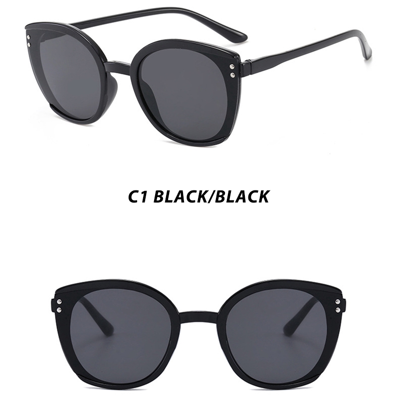 (YUZHU) Bayar di Tempat Kacamata Korean Style Hitam Bulat Wanita Anti UV400 Kacamata Hitam Gaya Sunglasses