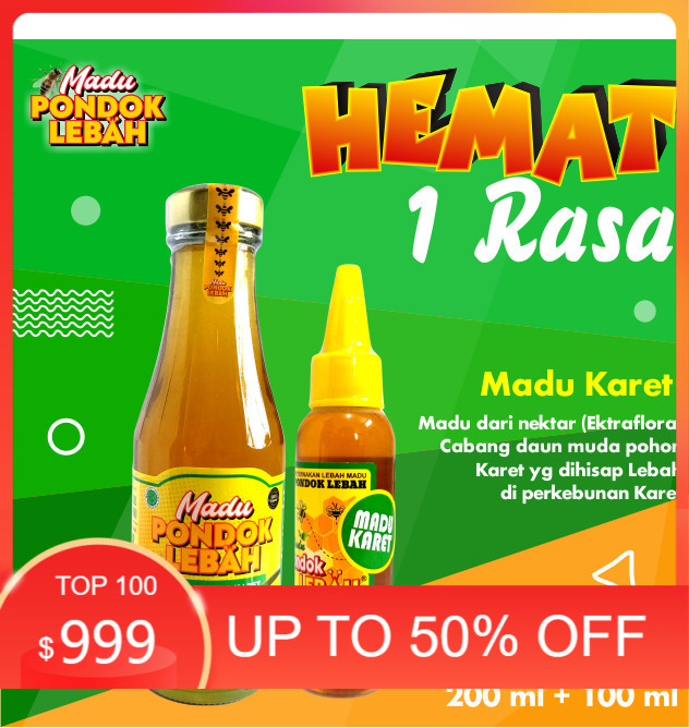 

PROMO PAKET HEMAT MADU MURNI KARET PREMIUM 200 & 100 ML PONDOK LEBAH