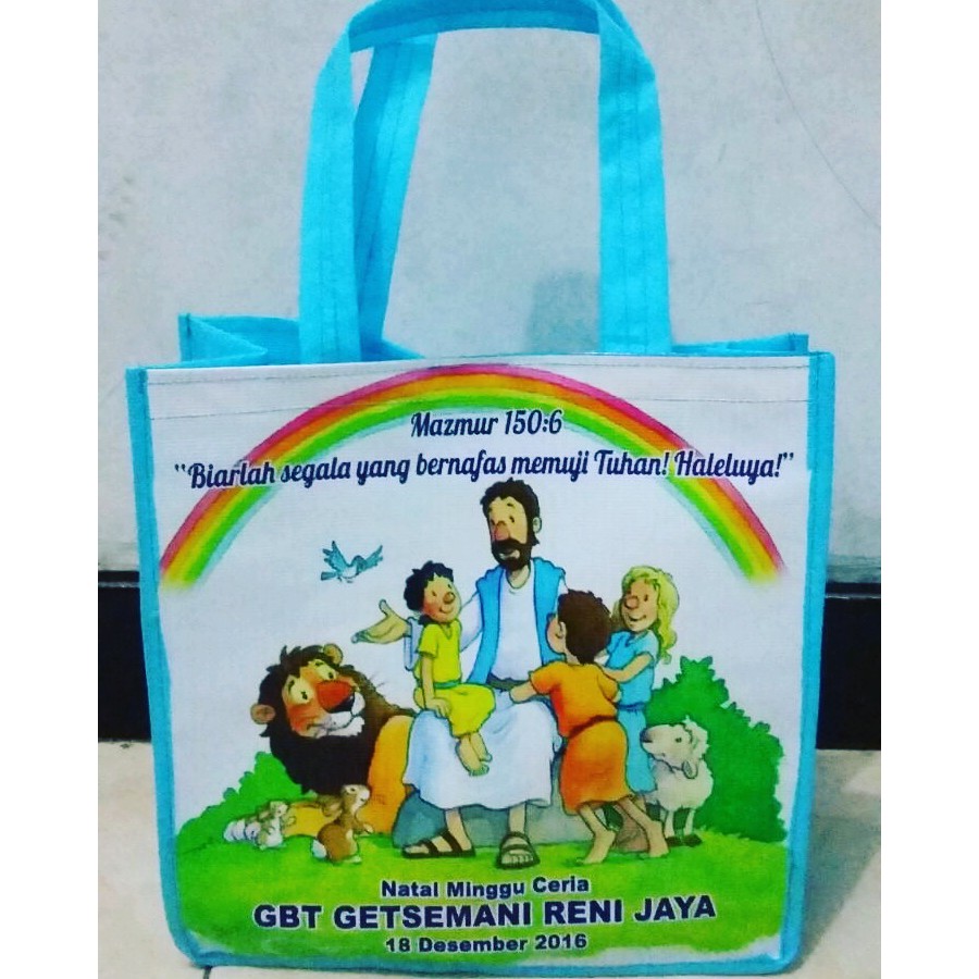 Tas Gereja Tote Bag Goo Bag Natal Souvenir Sekolah Minggu Uk 20x10x25cm