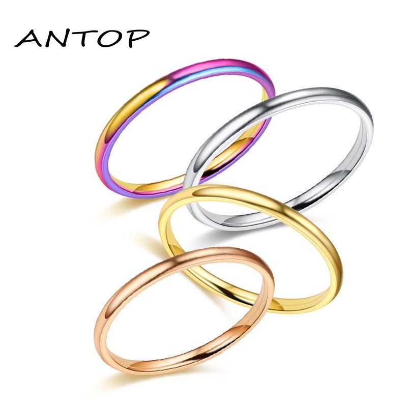 Cincin Pasangan Bahan Stainless Steel Titanium Warna Untuk Pria / Wanita ANTOP