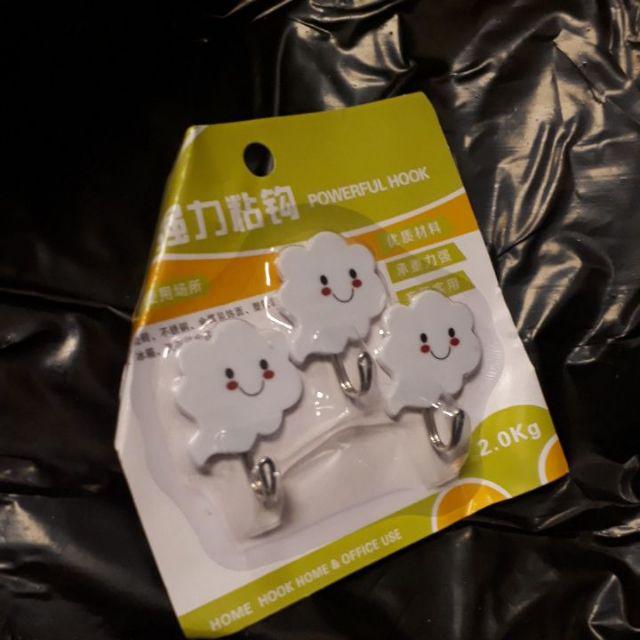 Nm158 Gantungan Handuk Baju Hook Tempel Dinding Dekorasi Awan Serbaguna Set 3in1