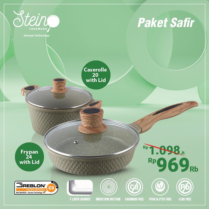 Steincookware Paket Safir 969 - Caserolle 20 + Frypan 24 -All with Lid