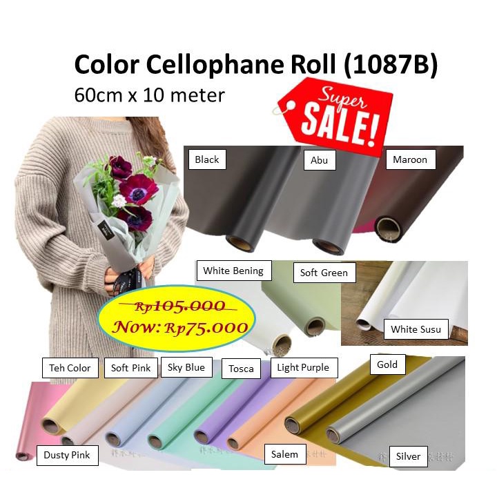 

Color cellophane roll matte barang florist kertas wrap bunga paper plastik