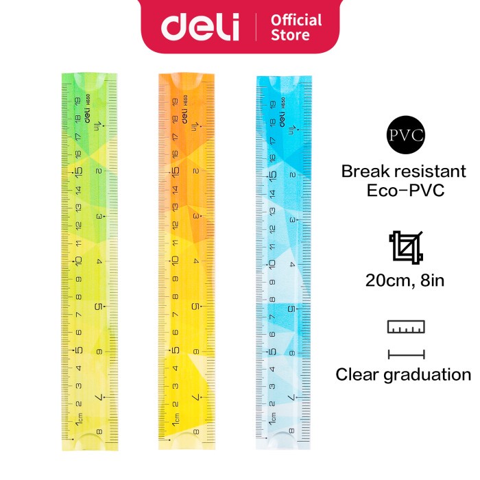 

Deli Penggaris 20 cm Anti patah Bahan Eco-PVC Lentur Twistable EH650