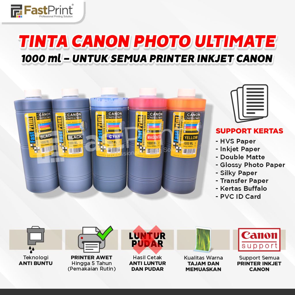 Tinta Dye Based Photo Ultimate Canon 1 Set - 5 Warna - 1000 ML