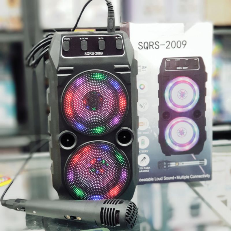 SPEAKER BLUETOOTH SUPER BASS SQ-2009 + MIC / KARAOKE MIC SPEAKER DI LENGKAPI LAMPU WARNA WARNI