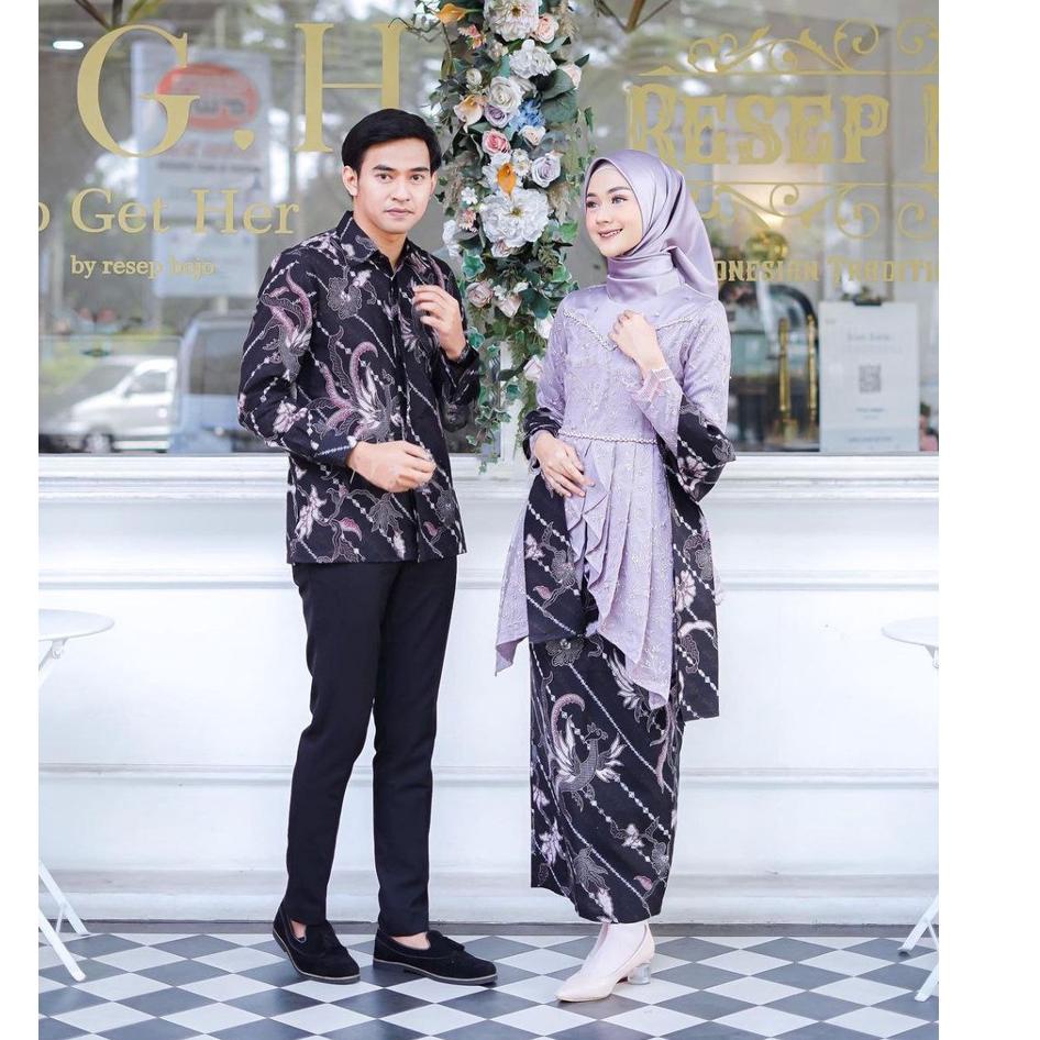 (ATC) Baju Couple Batik Kebaya Brokat , Batik Kebaya Lamaran Tunangan Baju Batik Wisuda, Simple Brid