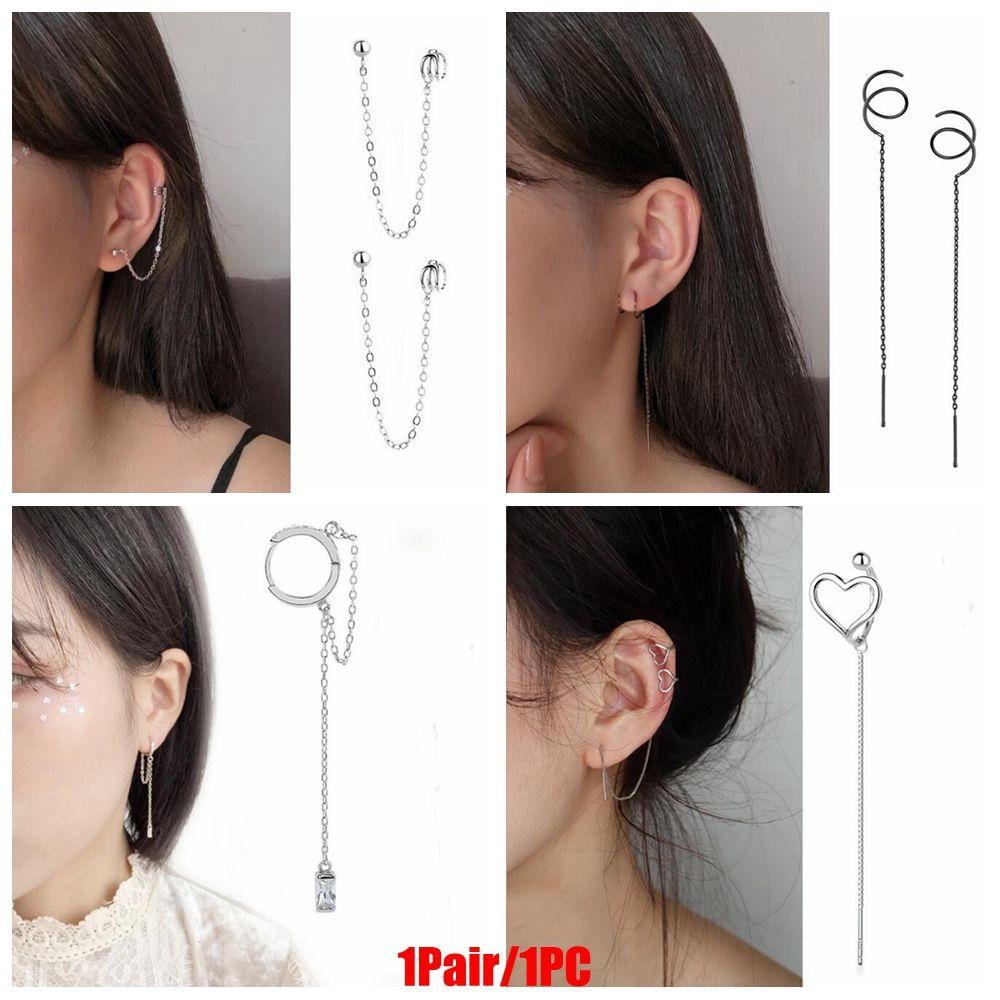 R-flower CZ Cuff Earrings Perhiasan Wanita Tanpa Tindik Berlian Imitasi Menjuntai Statement