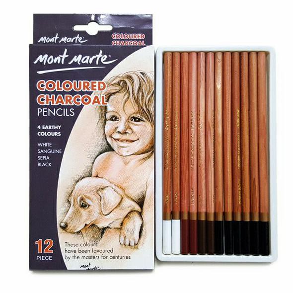 

(PERALATAN MENGGAMBAR) MONT MARTE COLOURED CHARCOAL PENCILS SET 12 PROMO