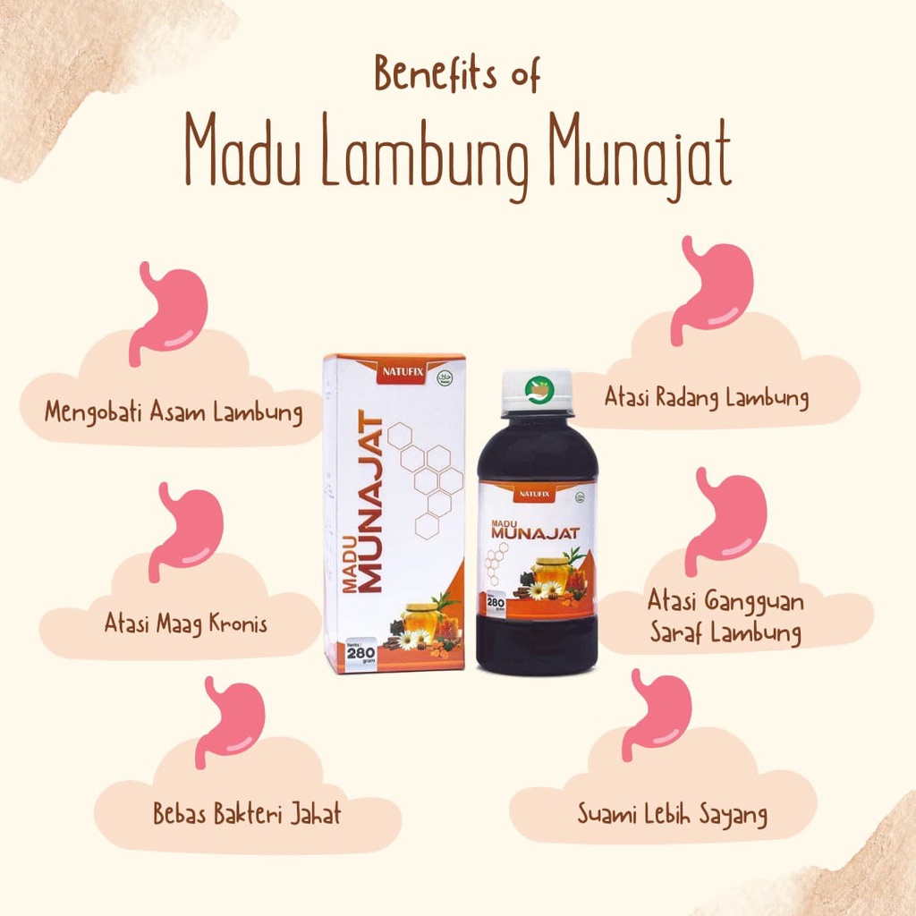 Madu Herbal MUNAJAT / Obat Lambung Paling Ampuh Atasi Asam lambung / Sesak Nafas / Maag Kronis / Nye