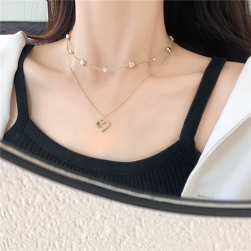 Kalung Multilayer Lapis Emas 14K Gaya Korea Untuk Wanita