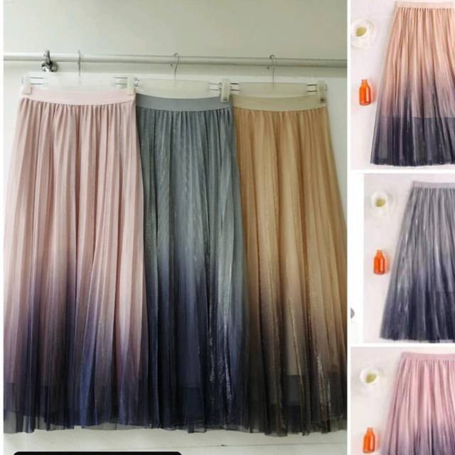 Rok flare skirt ombre gradasi Plisket Prisket panjang velvet tutu import asli thailand bangkok