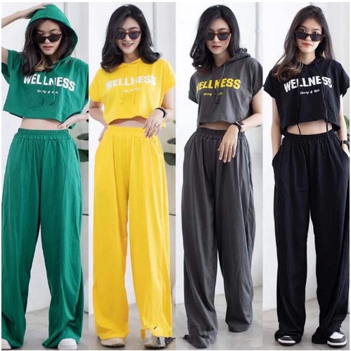 SETELAN WANITA LENGAN PANJANG ADEM IMPORT WELLNESS CROP HODDIE