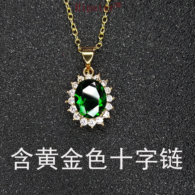 New Hot Sale Luxury SUNFLOWER Green Crystal Full Diamond Pendant Necklace