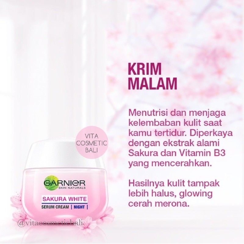Garnier Sakura White Pinkish Glow Night Cream Skin Care 20 ml 50 ml Krim Malam