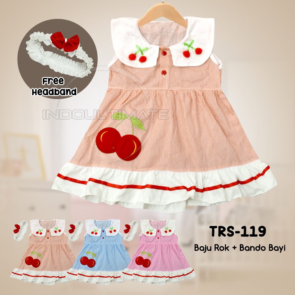 Dress Bayi (0-12bulan) Baju Bayi Perempuan + Bando TRS-119 Baju Rok Terusan Bayi PLANET KIDZ