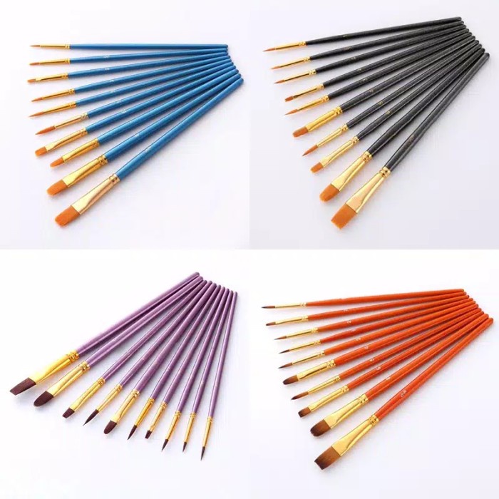 

Kuas Lukis Cat Air Akrilik Set Oil Paint Brush 10 pcs - kuas cat air
