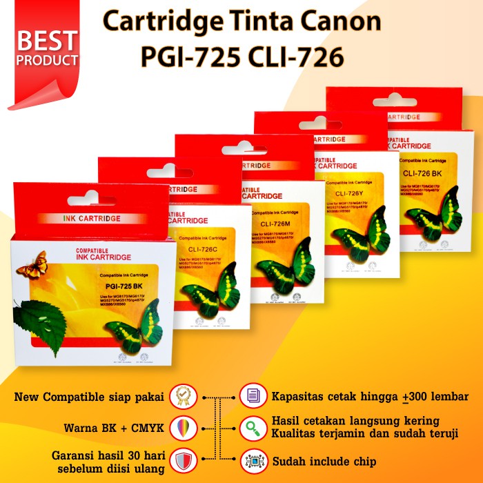 Cartridge Tinta Canon PGI 725 Black CLI 726 Color PGBK CLI-726 Printer iX6560 iP4870 MG5170 MX886