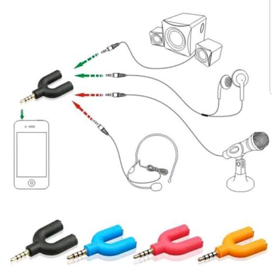 Splitter U 2in1 non kabel audio Shape Male to Dual Female Jack 3.5mm smule mic