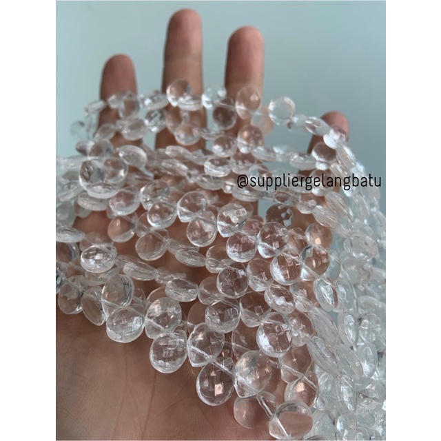 batu tetes air mata 10mm white quartz kuarsa putih bening CUTTING